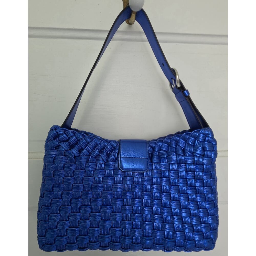 Salvatore Ferragamo Metallic Blue Leather Shoulder Bag Gancini Silver HW w/COA - Picture 3 of 11